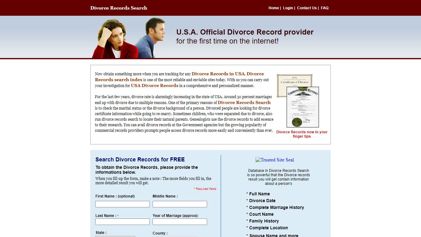 Divorce Records Online. State, County Divorce Records Search